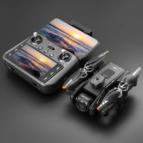 RC quadcopter drone with camera and handheld controller with 4.5-inch screen