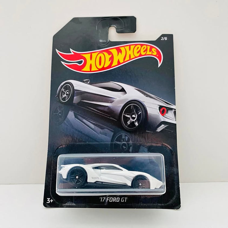 White 2017 Ford GT Hot Wheels diecast toy car in blister pack, 2/6