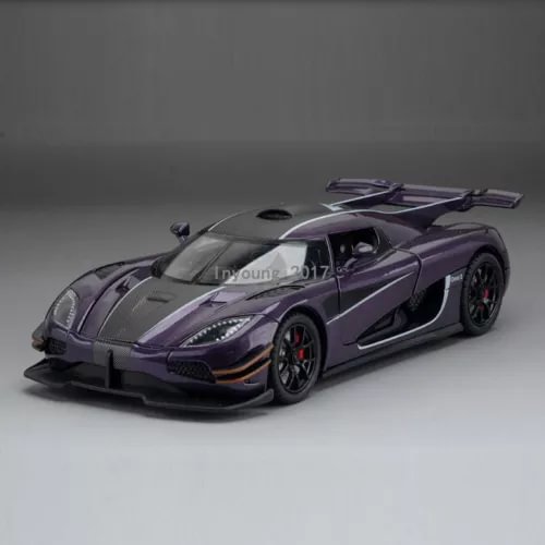 Purple 1:24 scale diecast model sports car, front three-quarter view