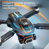 Orange and black GPS FPV drone with dual camera module and obstacle-avoidance sensors