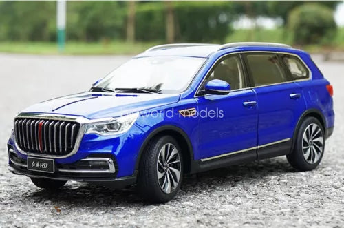 1/18 scale blue SUV diecast model car, front three-quarter view