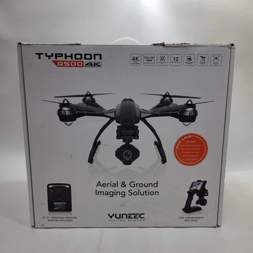 Typhoon Q500 4K drone box with quadcopter and camera illustration