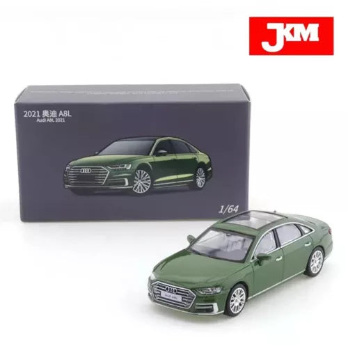 Green 1:64 scale diecast Audi A8L model car with JKM logo