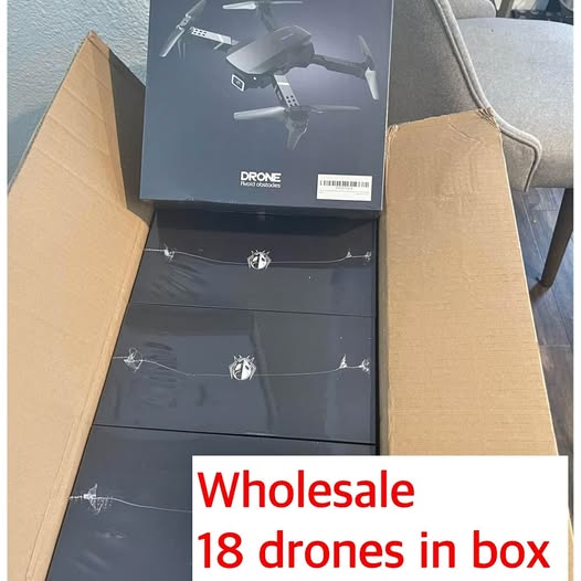 Drone shipping box with quadcopter photo and "Wholesale 18 drones" label