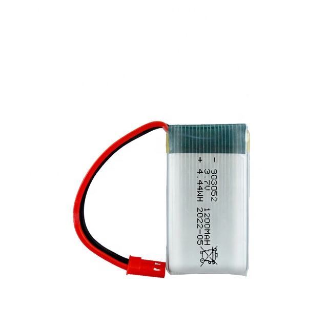 Rechargeable LiPo battery pack with red and black leads, 1200mAh 3.7V