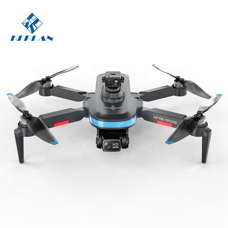 Foldable quadcopter drone with four propellers and front camera module