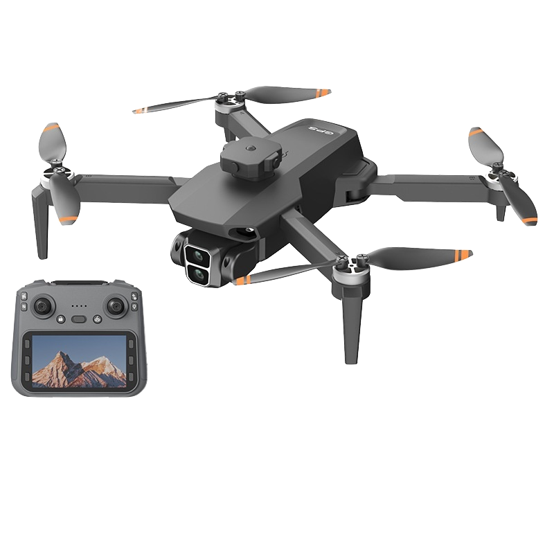 Foldable GPS drone with camera, 4 propellers, and remote controller with screen