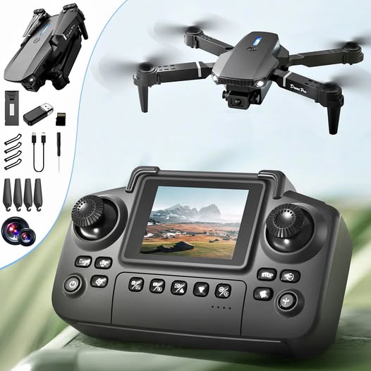 Gray remote drone controller with screen and dual joysticks