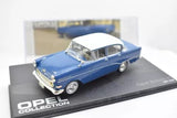 Blue Opel Rekord P1 IXO 1:43 diecast model sedan with openable hood and front lights
