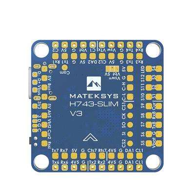 MATEKSYS H743-SLIM V3 flight controller board with blue PCB and component pads
