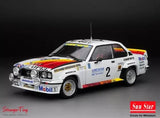White Opel Ascona rally diecast car, number 2, front three-quarter view with decals