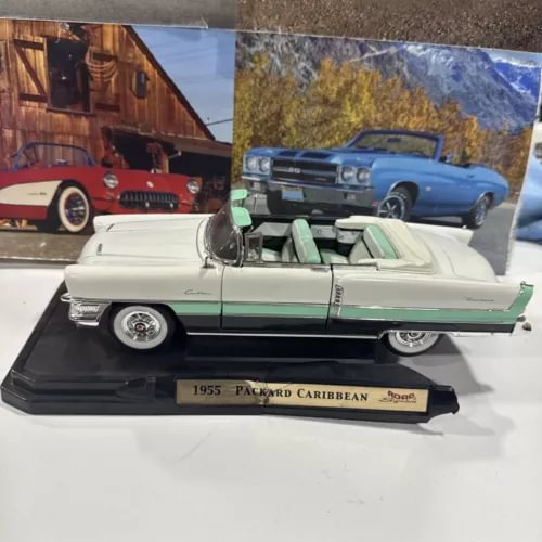 1955 Packard Caribbean 1/18 diecast convertible, cream and green stripe, open top