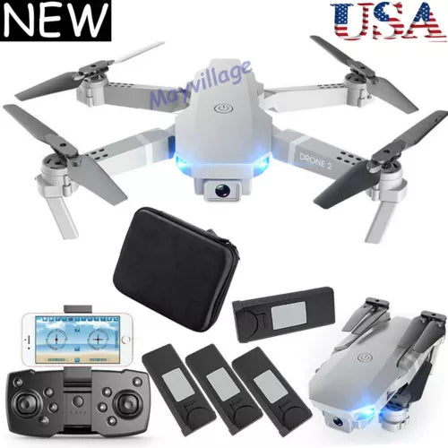 Foldable dual-camera drone kit with controller, spare batteries, and landing case