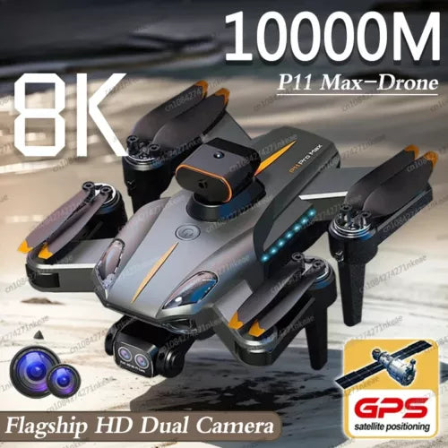 Gray 5G GPS drone with dual camera and obstacle avoidance sensors, four propellers