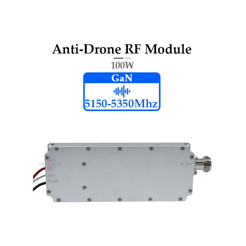 Anti-drone RF power amplifier module with metal case and RF coax connector