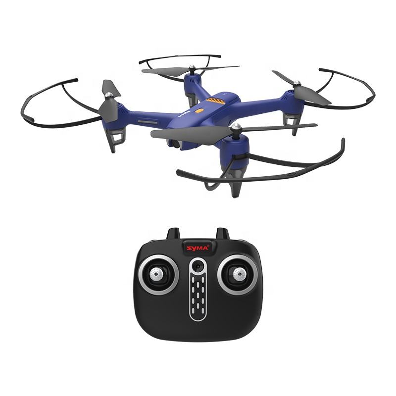 Blue quadcopter drone with remote controller