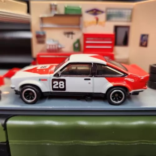Diecast Holden Torana A9X model car, red and white with number 28