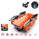 Orange long-range 5G drone with folding propellers and remote controller