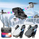 Mini quadcopter toy drone with built-in camera, multicolor LED lights, and controller