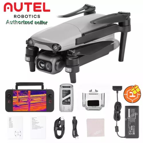 Autel EVO Lite thermal drone with controller, battery, cables, and mounting parts, gray and black