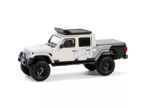 Diecast pickup truck toy model, white with black wheels and open bed