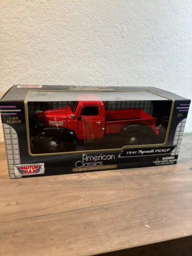 Red 1941 Plymouth pickup diecast in display box