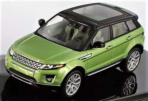 Green Land Rover Evoque 2011 diecast model car, front 3/4 view