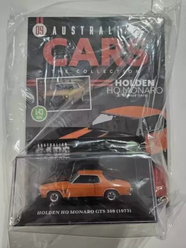 Orange and black Holden HQ Monaro GTS 350 diecast model in clear box