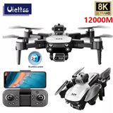 Mini drone with 8K camera, front sensors, four foldable propellers