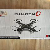 Black Phantom quadcopter drone with four rotors