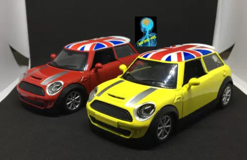 Mini Cooper diecast model car set: red and yellow 2-door models, kid toy