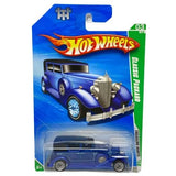 Hot Wheels 1:64 diecast Packard-style car, blue with silver details, in blister pack