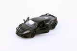 Black 1/36 scale diecast sports car model with detailed hood and wheels