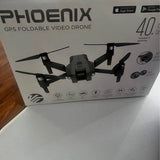 Foldable GPS video drone box with central drone and four propellers