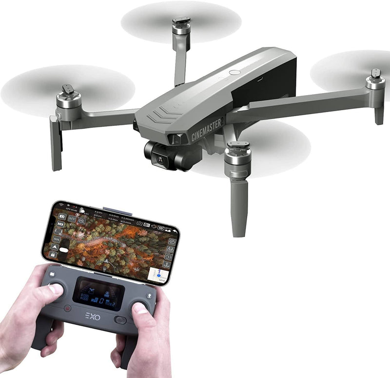 RC drone with foldable arms and 3-axis gimbal, with handheld controller
