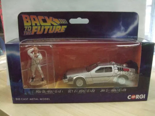 Corgi Back to the Future DeLorean diecast car toy with Doc Brown figure in box