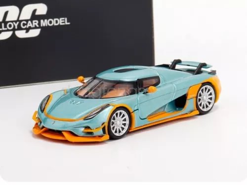 Light blue diecast sports car model with orange accents, open cabin