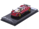 Pagani Zonda F diecast model car, red metallic, front 3/4 view on display base