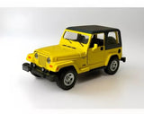 Yellow alloy diecast SUV model with black grille and bumpers, 4-door