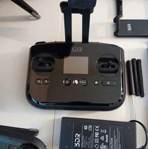 Drone remote controller with dual joysticks, buttons and 3DR logo, top view