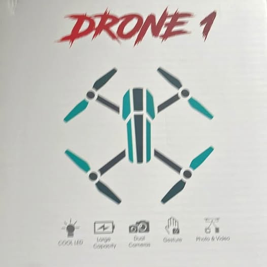 Drone graphic with teal four-blade propellers and blue center body