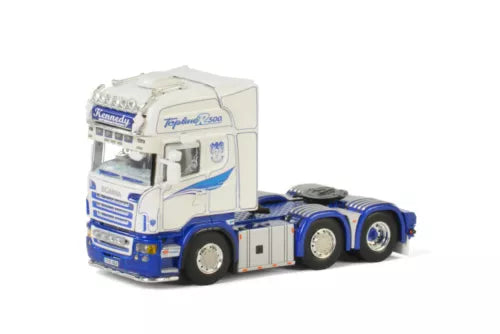 Diecast tractor truck model with blue and white cab and twin rear wheels