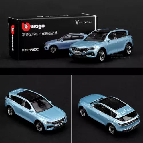 Light blue SUV alloy car model diecast, front and side views