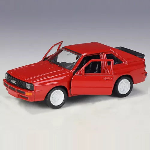 1:36 Audi Sport Quattro diecast model car, red with open driver door
