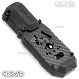 Black motor mounting plate with carbon-fiber texture and multiple screw holes