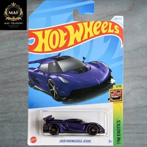 Hot Wheels purple Koenigsegg Jesko diecast car in blister pack