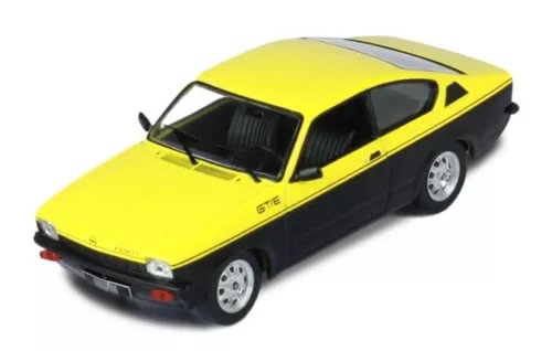 Yellow and black diecast coupe model car with black side stripe