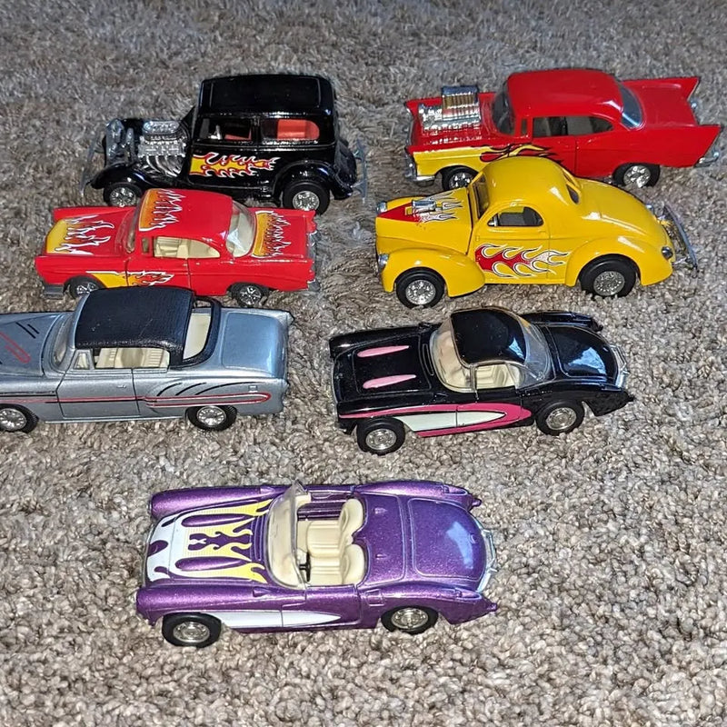 Vintage diecast toy cars, multicolor classic coupes