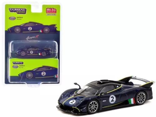 Blue race car diecast model with black body and number 2 decals, 1/64 scale