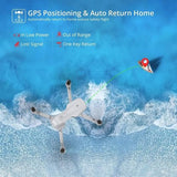 White GPS quadcopter drone with 4 rotors and attached camera